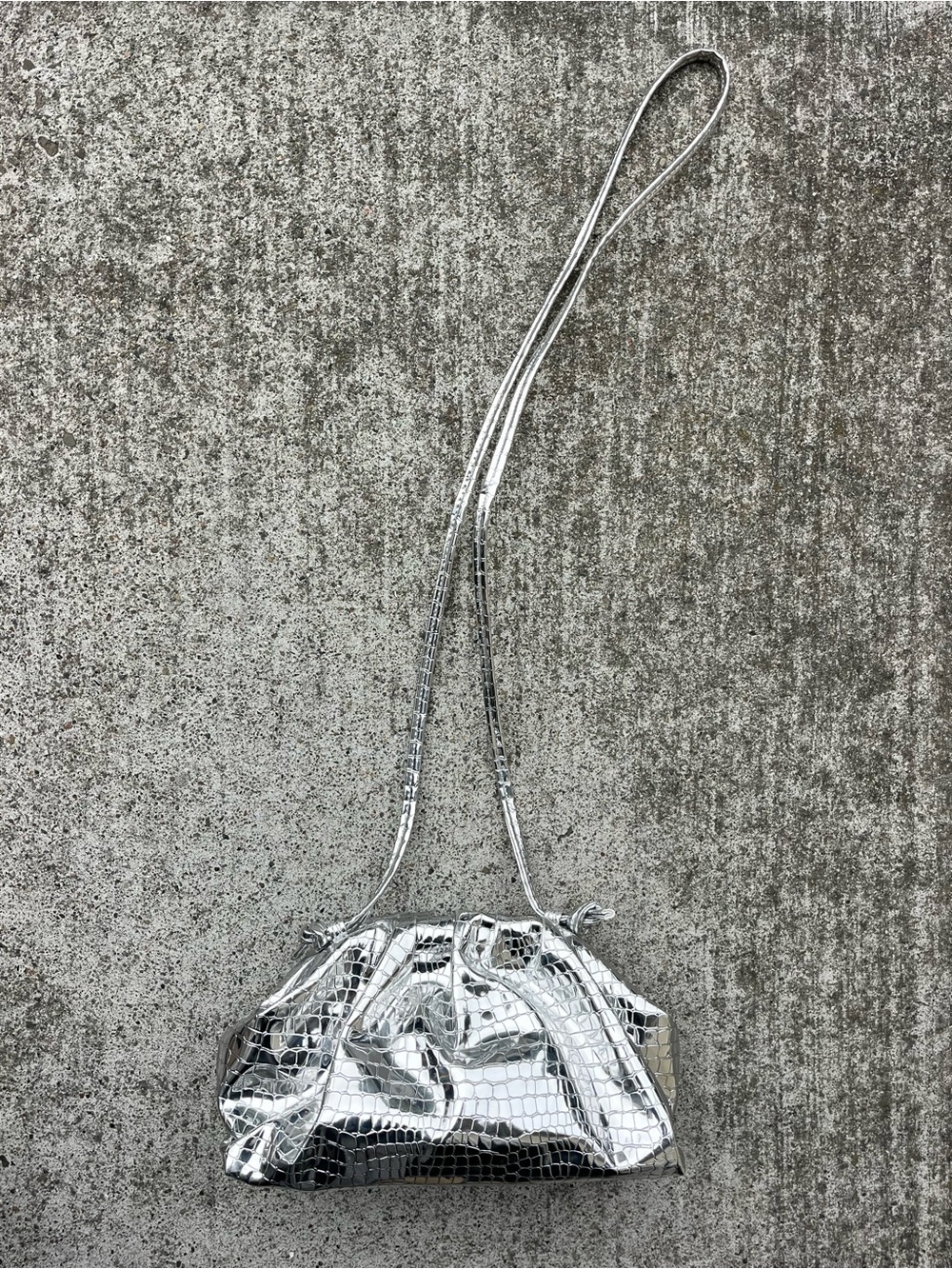Silver Croc-Textured Shoulder Bag - Women